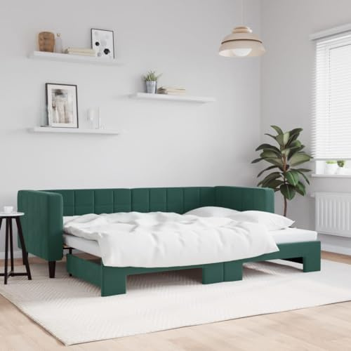 Hommdiy Tagesbett Ausziehbar Schlafsofa Bettsofa Gästebett für Schlafzimmer Wohnzimmer, Sofa Bett Ausziehbett Dunkelgrün 80 x 200 cm mit Bettkasten