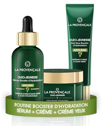 La Provençale Routine Booster Hydratation Anti-Âge Oléo Olive Verte | Omégas et acide hyaluronique, Hydrate 24h tonifie lisse, Sérum crème soin yeux, Regard défatigué