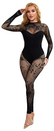 Bommi Fairy Women's Stretchy Bodysuit Shapewear Hollow Mesh Lingerie Badydoll Fishnet Tight OneSize Jumpsuit