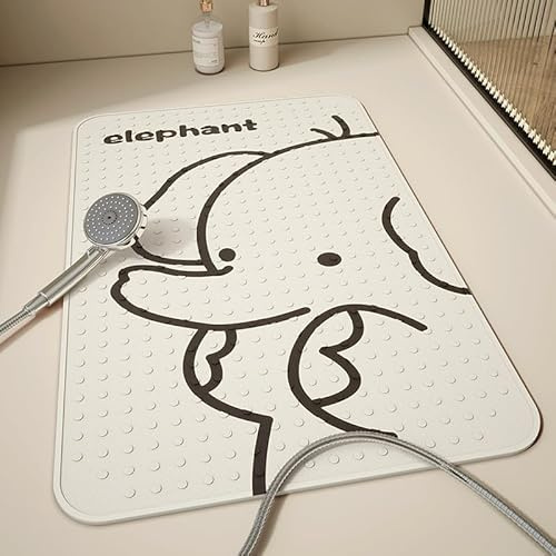 Alfombra Ducha 60X90Cm Elefante Lindo Pequeño Alfombrilla De Baño Antideslizante Rectangular,Tapete Grande De PVC con Ventosas, Ideal para Ancianos, Adultos, Infantil Y Niños