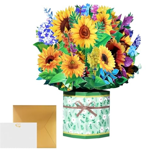 PARFCO Pop-Up Karte Blumen, Klappbare Geburtstagskarte 3D, 3D Pop-Up Karte Muttertag, mit Grußkarte und Umschlag, Popup Blumenstrauß, für Festtage, Geburtstag, Jahrestag
