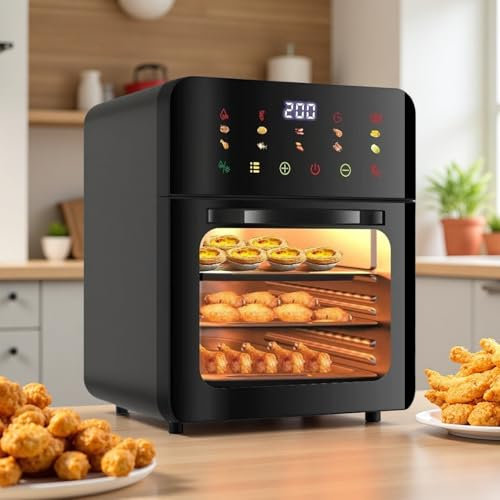 WEIMILOR Friteuse à air Chaud XXL 10 L, 200 programmes, 40°-230°, déshydrateur, friteuse à air Chaud 8 en 1, friteuse sans Huile, Mini-Four, Livre de Recettes, 1350 W