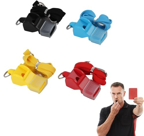 4 Sifflets de Sport Professionnels enPuissant 、 avec Cordons Colorés，Pour Arbitres, Entraîneurs, Sauveteurs，Idéal Football, Basketball, Randonnée, Urgence Sifflet de Sécurité Haute Performance