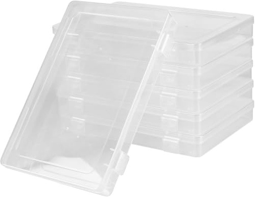 SYUTBOU 6 Stück Aufbewahrungsbox A5 mit Deckel, Box für A5 Karton, 24 x 17 x 3cm Plastikbox Transparente Karteikartenbox, Karteikasten für Büro, Briefe und Papiere