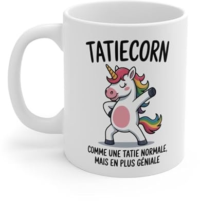 Teecustom Tasse Céramique 325ml “Tatiecorn” – Mug Licorne Arc-en-Ciel – Cadeau Humour Original pour Tatie Micro-Ondes & Lave-Vaisselle