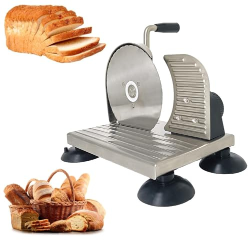 Cortador de pan de manivela con grosor ajustable, cuerpo de acero inoxidable extraíble para una fácil limpieza, ideal para uso doméstico y comercial