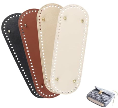 OUDQFCJ 4 pezzi fondo tascabile in pelle PU con fori per sacchetto a maglia, fondi per borse uncinetto, base borsa uncinetto, borsa a tracolla fai da te, accessori uncinetto (30 x 10 cm)