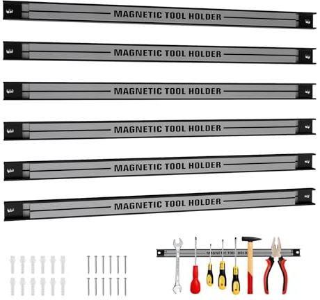 TANGZON Set of 3/6 Magnetic Tool Holder Rack, Heavy-Duty Steel Wall Mounted Tool Strip Organizer, Garage Wall Holder for Screwdriver Wrench (6PCS with Same Length, Grey)