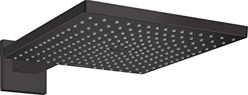 hansgrohe Raindance E - wassersparende Kopfbrause (EcoSmart) mit Brausearm, eckige Duschbrause (300 x 300 mm), Regendusche für Wandmontage, Brausekopf mit Antikalk-Funktion, Mattschwarz, 26239670