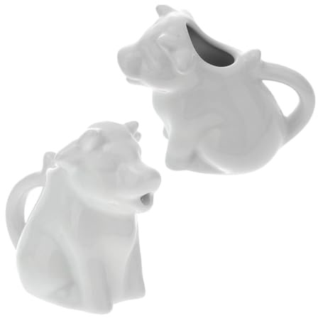 BESPORTBLE 2 pièces Pot à Lait Céramique Blanche Forme Animal Lot Pichet Sauce Crémerie Petit Pot Versable pour Cuisine et Café Design Créatif Vache Décoratif Pratique