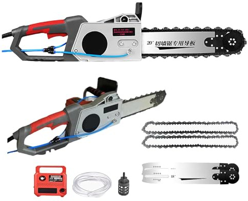 Motosega elettrica per cemento, motosega portatile brushless con 2 catene/2 barre di guida, tagliamuri elettrico a catena diamantata con abbattimento polveri ad acqua(350mm)