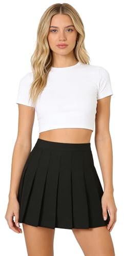 HOEREV Tennis veckad kjol med integrerade innershorts, sportkjol för aktiva kvinnor, klassisk veckad design, svart, XL