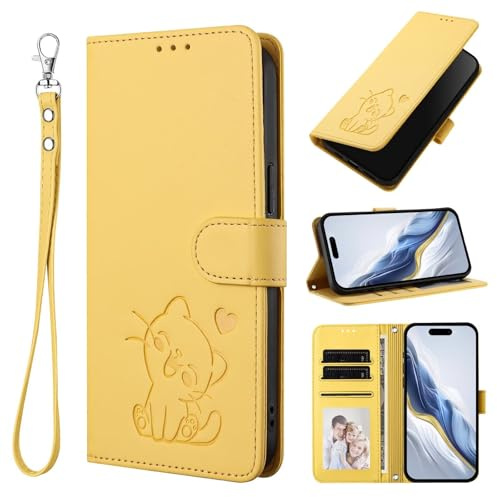 Funda para Motorola Moto E13 2023 4G, de piel sintética con relieve, a prueba de golpes, con soporte magnético, TPU, funda protectora de gel para Motorola Moto E13 2023 4G, amarillo