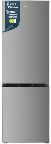 homeX Kühlschrank mit Gefrierfach, Kühl-Gefrier-Kombination freistehend, groß - 315 Liter, 4-Sterne Gefrieren, Super-Frost-Funktion, leise, EEK C, XXL Kühl Gefrierkombination silber, CFS3151C-S