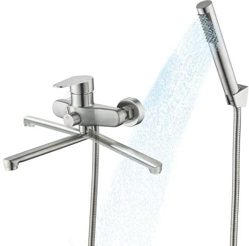 LIWEIEK Badewannenarmatur mit Handbrause Bad Armatur Badewanne mit 360 ° Drehbaren und 23 cm Auslauf Badewannenarmatur mit Duschsystem 304 Edelstahl Gepflegtes Nickel Mischbatterie Badewanne
