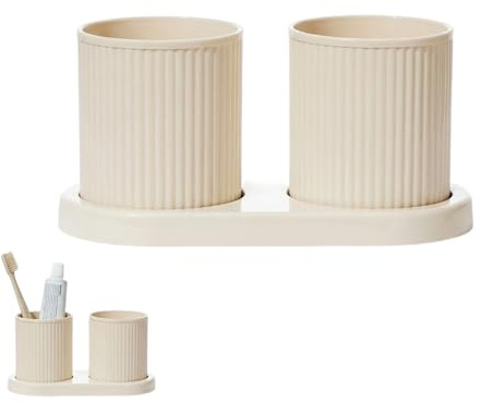 Zahnputzbecher Doppelt Zahnbürstenhalter mit 2 Getrennten Fächern, Minimalistisch Bad Organizer aus Hochwertige Materialien, Hygienisch Stabil Leicht zu Reinigen für Badezimmer Gäste WC (Gelb)
