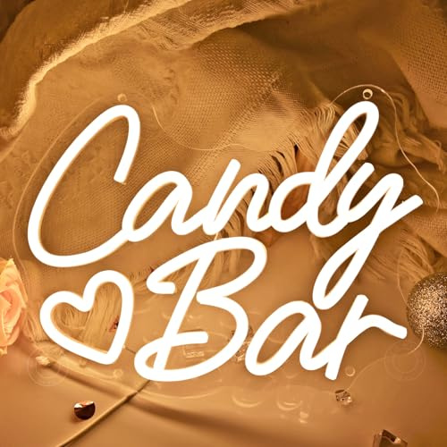 SYLHOME Candy Bar LED-Neonlichtschild für Süßigkeiten, Desserts, Shop, Bar, Küche, Wandschild, Dekoration, Hochzeit, Geburtstag, Weihnachten, Party, Banner, 30 x 22 cm, USB, Warmweiß
