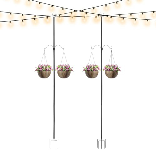 Lot de 2 supports d'éclairage pour guirlandes lumineuses de 2,4 m, réglables, montage au sol et sur clôture, support de lanterne en métal avec piquet de terre et fixation de clôture, support décoratif