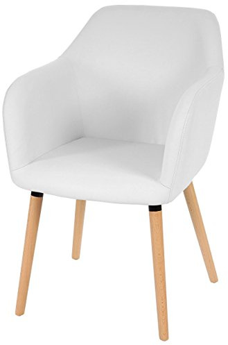 Mendler Stuhl Malmö T381 - Kunstleder, weiß, helle Beine | Esszimmerstuhl, Küchenstuhl, Retro, 50er Jahre Design