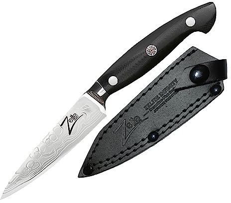 Zelite Infinity Cuchillos Cocina Pelador 10cm – Serie ExecutivePlus – Cuchillos Cocina Profesio-nal Acero Japonés Damasco 45 Capas – Cuchillos Japoneses Hoja Ancha y Funda Cuero
