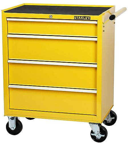 Stanley STMT1-75063 Werkstattwagen aus Metall, Werkzeugaufbewahrung auf 4 Schubladen, Sicherheitsschloss, Schieberöffnung, verstärkte Arbeitsfläche, 685 x 1226 x 300 mm, Gelb