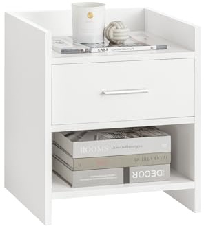 SoBuy Nachttisch mit Schublade & offenem Regal, 38x35x45cm | Minimalistischer Beistelltisch für Schlafzimmer & Büro, Weiß, FBT66-W