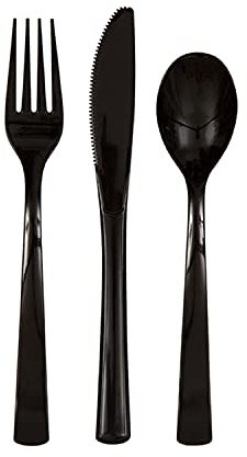 Black Solid Assorted Plastic Cutlery - Classy & Elegant Flatware Design - Perfect for Parties, Weddings & Events - 18ct