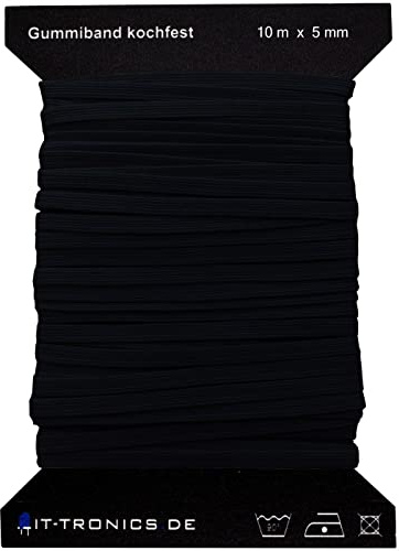 Lumonic élastique plat 5m x 5mm - élastique résistant à la cuisson, par exemple pour les masques, pour la couture et le bricolage - caoutchouc au mètre (différentes longueurs)