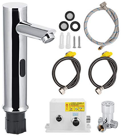 Automatic Sensor Faucet, G1/2in Brass Infrared Induction Bathroom Tap, 15-20cm Hot and Cold Water Electroplating Surface Induction Faucet