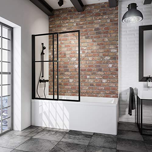 Schulte pare baignoire 70-118 x 140 cm, noir, coulissant extensible, 2 volets ajustables, écran pliable 180° contre le mur, verre de sécurité transparent 3 mm, joint d'étanchéité