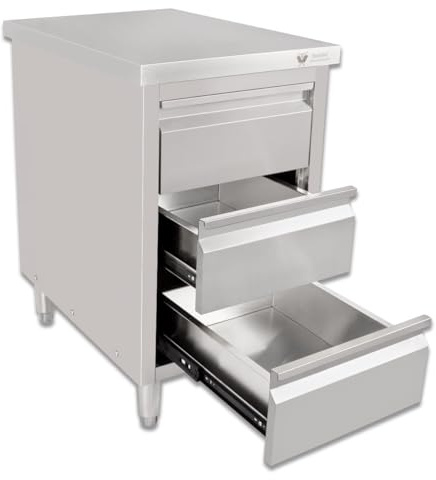 Beeketal 'BSS-70' Gastro Küchenschrank Edelstahl mit Schubladen (B/T/H) ca. 50 x 70 x 85 cm, Schubladenschrank mit 3 Schubladen, Arbeitsfläche und fein justierbaren Standfüßen