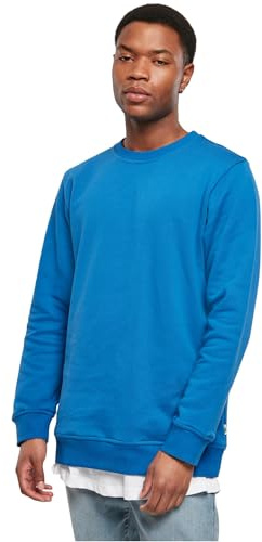 Urban Classics Mäns tröja av ekologisk bomull organic Basic Crew tröja, tröja för män i många färger, storlekar S – 5XL, Sporty Blue, S