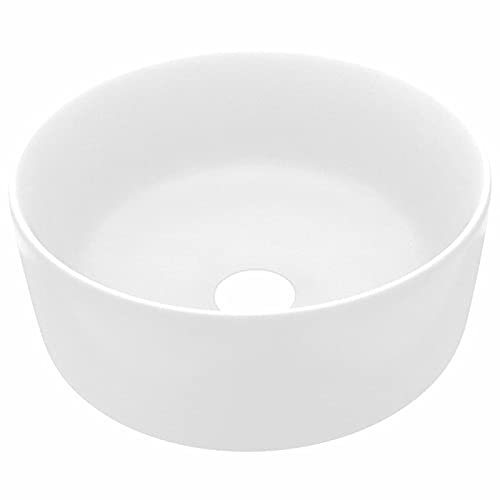 Tidyard Lavandino Lavabo da Bagno Appoggio Rotondo in Ceramica Bianca Opaco 40x15 cm,Lavandino Lavabo Rotondo,Lavandino Lavabo d'Appoggio,Lavandino Lavabo da Bagno