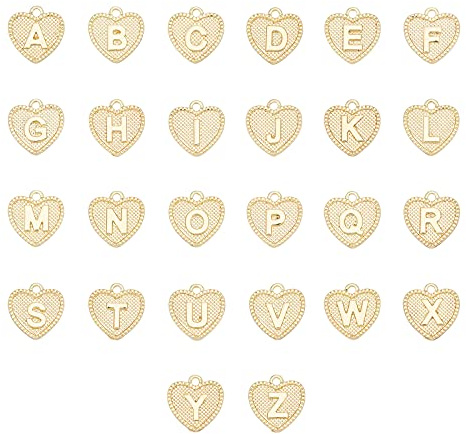 UNICRAFTALE 26 Stück 2mm Loch Legierung Alphabet Metall Charms Goldenes Herz Mit Alphabet Anhänger Buchstabe A ~ Z Charms Anhänger Für DIY Halskette Armbänder Schmuckherstellung