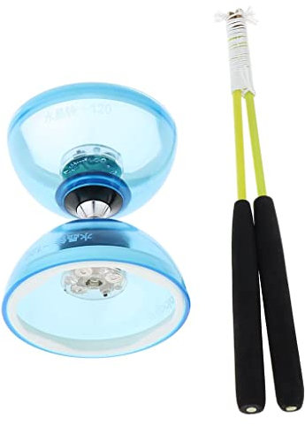 Colcolo 12cm Lichtemittierendes Dreifachlager Weiche Gummi Diabolo mit Saitenstöcken, Blau, wie beschrieben