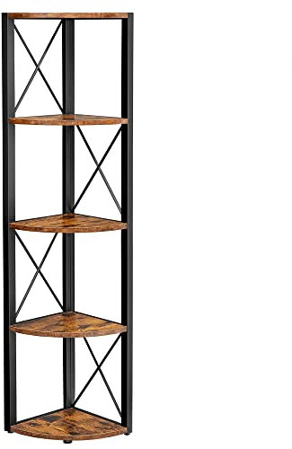 VASAGLE Eckregal mit 5 Ebenen, 160 cm hoch, Bücherregal, Standregal, Aufbewahrungsregal, für Wohnzimmer, Bad, Küche, Flur, einfache Montage, vintagebraun-schwarz LLS805B01