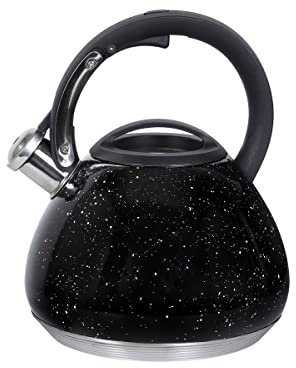 RESTO Flötenkessel, Wasserkessel mit Marmor-Oberflächenbeschichtung - Wasserkocher mit mehrschichtigem Kapselboden – Pfeifenkessel 2,7 Liter für alle Herdarten / (Schwarz)
