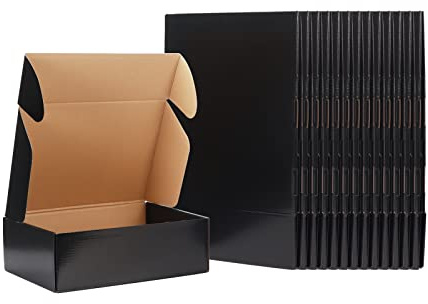 EXYGLO Shipping Cardboard Boxes for Small Business, Packing and Mailing, 12x9x4 - Pack of 20, Black