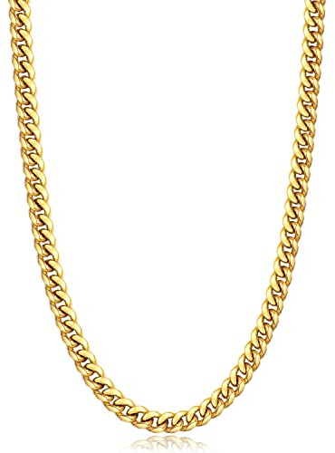Jewlpire Gold Chain for Men, 6mm Mens Necklace Cuban Link Chain Necklace for Men, 18K Gold Plated Chain Necklace Sturdy & Durable Men's Necklaces 20 inch