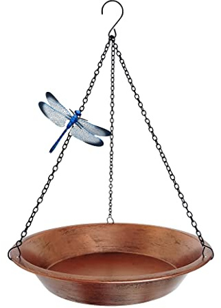 Keygift Hängande fågelbad för utomhusbruk, antik koppar metall fågelmatare fågelbadskål med 43 cm rostsäkra svarta kedjor för trädgårdsdekor
