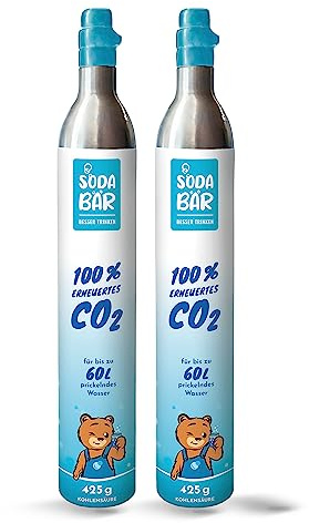 SodaBär | CO2-Zylinder für Grohe Blue | Aarke | REHAU | SodaPop | Brita NEO | BLANCO | Unito Geräte | 2 x 425g (60 l) | Premiumfüllung mit Kohlensäure von Linde