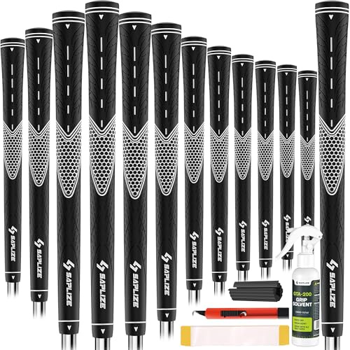 SAPLIZE Golfgriffe 13er-Set mit komplettem Regripping-Kit, Standard / Mittelklasse/übergroß, Weiß / Grün / Rot / Blau, Golfschlägergriff