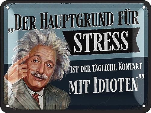 LANOLU Retro Blechschild - Hauptgrund für Stress ist der tägliche Kontakt - Poster aus Metall mit Zitat, lustiges Sprüche Schild, Küchen Deko - vintage Metallschild 15x20cm