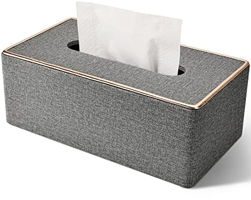 LADSTAG Taschentuchbox Taschentuchspender Kosmetiktücher Box aus PU Leder, Taschentücher Box Tissue Cover Tücherbox Rechteckige 25×13,5×9,5 cm, Lieferung mit 4 Untersetzern als Geschenk(Grau)