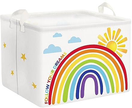 Clastyle Studie Kinder Wäschekorb mit Henkel Faltbar Kleidung Spielzeug Aufbewahrungskorb Jungen Mädchen Aufbewahrungsbox für Babyzimmer Bad, Regenbogen, 40 * 30 * 30 cm