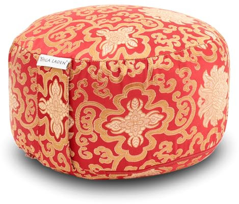 Yoga Laden Meditationskissen Yogakissen Brokat 15cm - Yoga Sitzkissen mit waschbarem Bezug - Yoga Kissen Bodenkissen mit Bio Buchweizenschalen Füllung