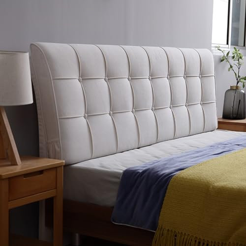 ZZYK Getuftete Mit Knöpfen Gepolsterte Einfarbige Kopfteilkissen,Rechteckiges Stützkissenbrett Wandkissen Abnehmbare Schlafsaal Und Etagenbett-Rückenlehne,Beige,Paste 59/Queen