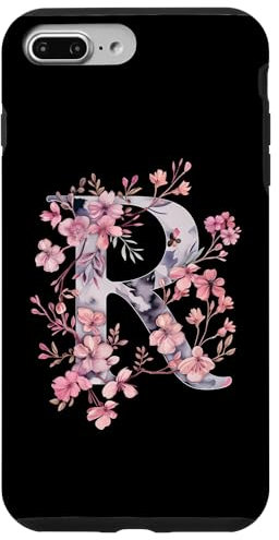 iPhone 7 Plus/8 Plus Letter R Vintage Floral Pink Flowers Black Case