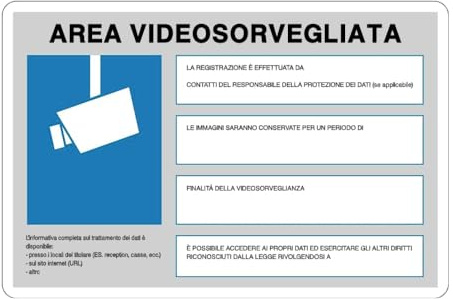 GLOBAL CARTELLO SEGNALETICO - AREA VIDEOSORVEGLIATA-L'INFORMATIVA COMPLETA SUL TRATTAMENTO DEI DATI - Adesivo, Pannello in Forex, Pannello In Alluminio (Pannello In Alluminio, 30x42 cm)