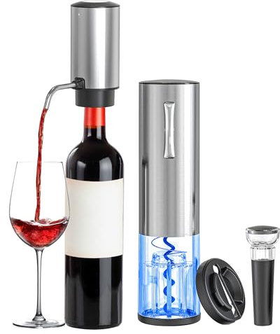BGFOX Electric Wine Bottle Opener Set Rechargeable Stainless Steel, 4 in 1 Automatic Electric Corkscrew, Automatic Electric Wine Aerator, Foil Cutter and Vacuum Stopper, Gifts for Wine Lovers